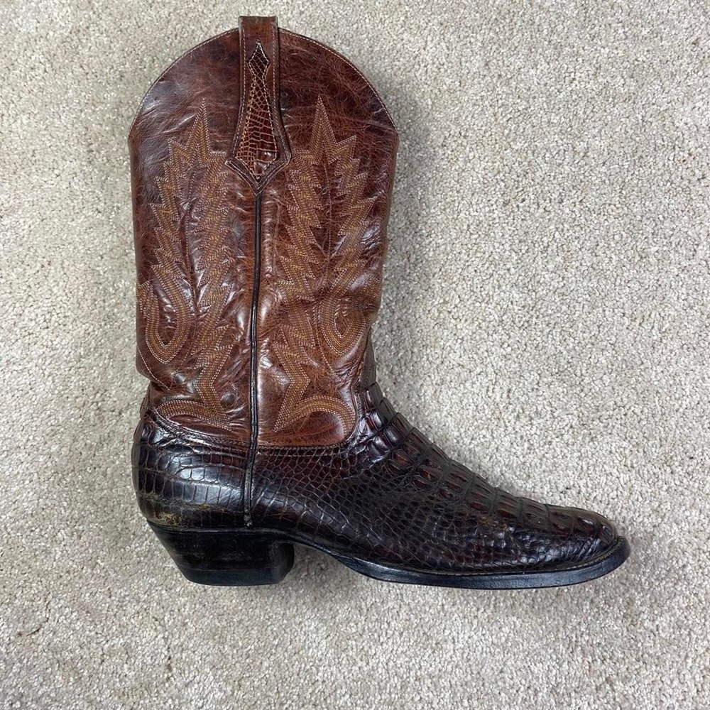Damaged Larry Mahan Brown Exotic Alligator Leather Cowboy Boots LMN4372